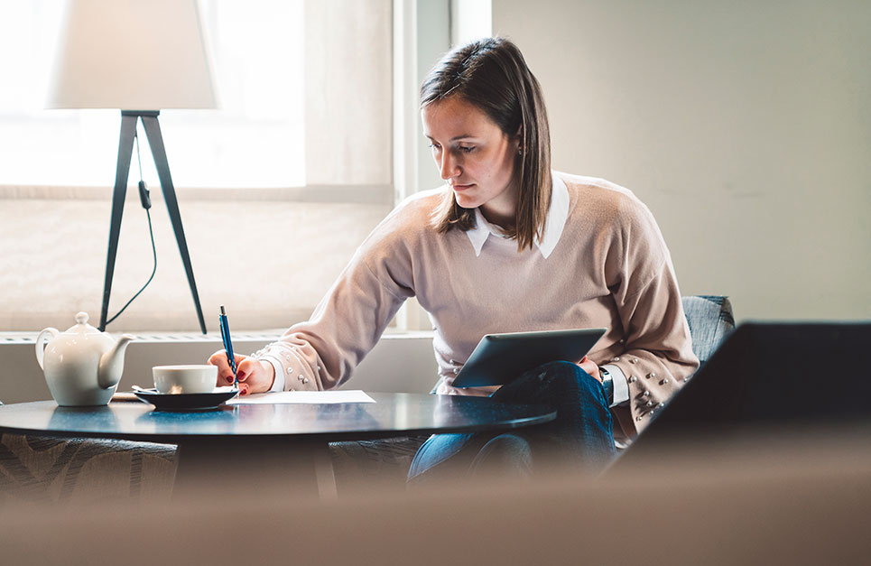 Student studying at table